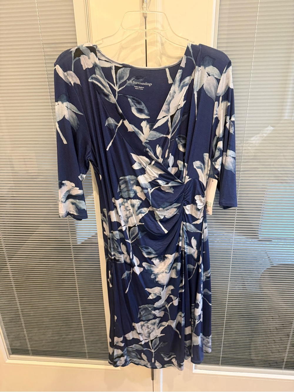 Soft Surroundings Navy and White Floral Wrap Dress